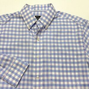 Jos A Bank Shirt Men Medium Blue Purple Plaid Tailored Wrinkle Free Signature‎